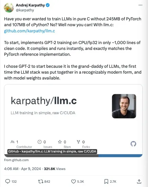 C编程与特斯拉AI总监的LLM：真男人用手写1000行C代码创造大模型